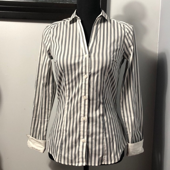 H&M Tops - H&M Gray and White Striped Button Up Shirt New With Tag